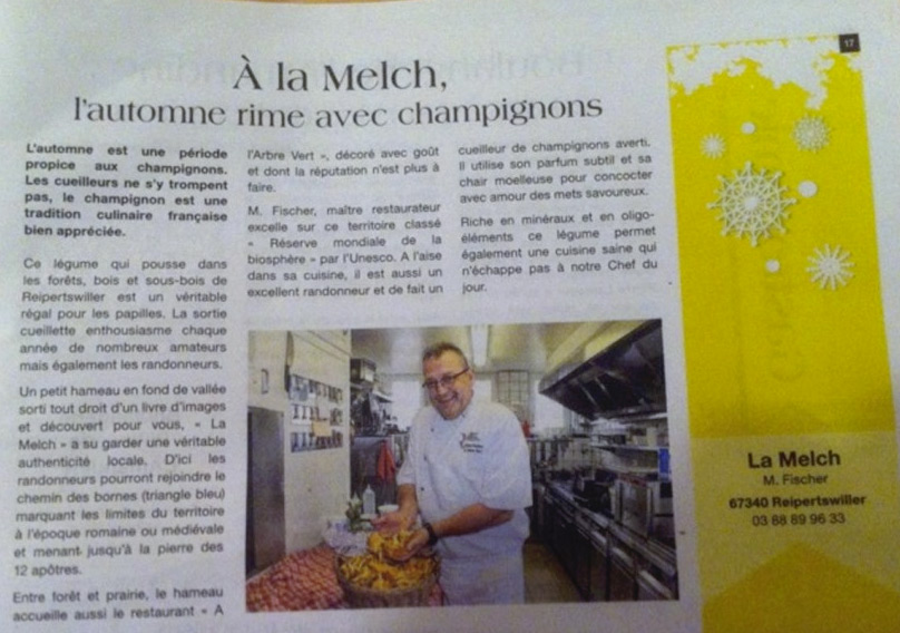 Article de presse du restaurant à l'Arbre Vert à la Melch